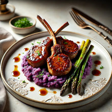 Load image into Gallery viewer, Maple Glazed Lamb Chops Over Purple Mashed Potatoes &amp; Asparagus Virtual Cooking Class | Friday Jan 17 2025 (7pm-9pm Est.) | Sunday Jan [][|