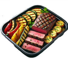 Load image into Gallery viewer, Medium Rare Ribeye Steak over Roasted Garlic Herb Potatoes &amp; Vegetable Medley (6 Bowls)