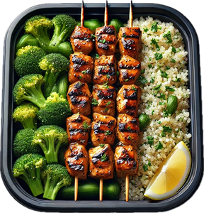 Terriyaki Glazed Chicken Kabobs, Steamed Quinoa & Garlic Broccoli ( 6 Bowls)