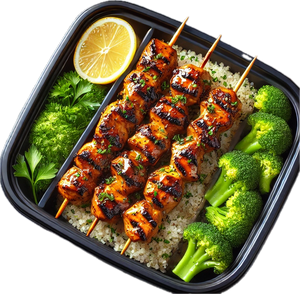 Terriyaki Glazed Chicken Kabobs, Steamed Quinoa & Garlic Broccoli ( 6 Bowls)