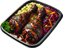 Load image into Gallery viewer, Glazed Jerk Chicken Drumsticks, Steamed Brown Rice &amp; Sautéed Purple Cabbage (6 Bowls)