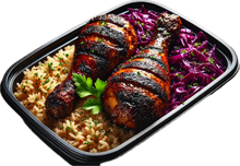 Load image into Gallery viewer, Glazed Jerk Chicken Drumsticks, Steamed Brown Rice &amp; Sautéed Purple Cabbage (6 Bowls)