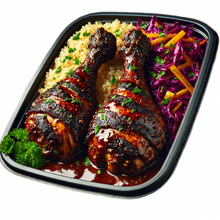 Load image into Gallery viewer, Glazed Jerk Chicken Drumsticks, Steamed Brown Rice &amp; Sautéed Purple Cabbage (6 Bowls)