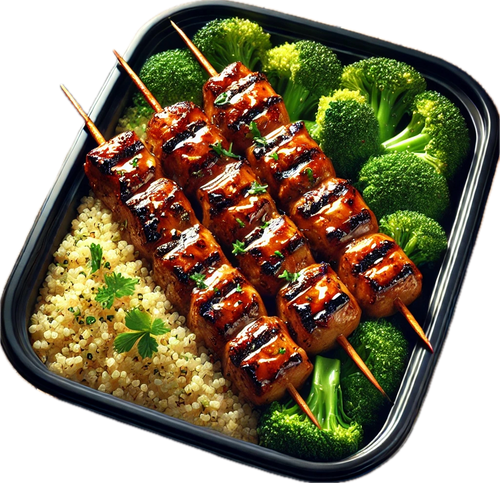 Terriyaki Glazed Chicken Kabobs, Steamed Quinoa & Garlic Broccoli ( 6 Bowls)