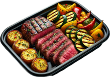 Load image into Gallery viewer, Medium Rare Ribeye Steak over Roasted Garlic Herb Potatoes &amp; Vegetable Medley (6 Bowls)