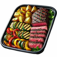 Load image into Gallery viewer, Medium Rare Ribeye Steak over Roasted Garlic Herb Potatoes &amp; Vegetable Medley (6 Bowls)