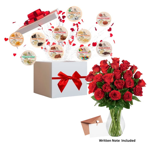 12 Assorted Flavor Garri Soakings Gift Box with 24 Red Roses