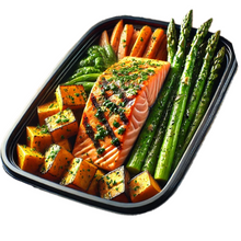 Load image into Gallery viewer, Grilled Herb Salmon, Roasted Sweet Potatoes &amp; Asparagus (6 Bowls)