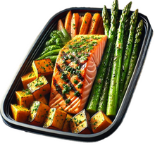 Load image into Gallery viewer, Grilled Herb Salmon, Roasted Sweet Potatoes &amp; Asparagus (6 Bowls)