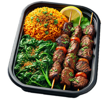 Load image into Gallery viewer, Chargrilled Beef Kabobs, Jollof Rice &amp; Sauteed Spinach (6 Bowls)