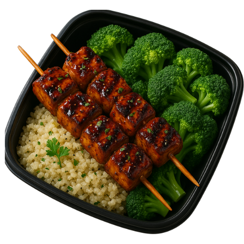 Terriyaki Glazed Chicken Kabobs, Steamed Quinoa & Garlic Broccoli ( 6 Bowls)