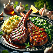 Load image into Gallery viewer, Maple Glazed Lamb Chops Over Garlic Mash &amp; Lemon Spinach Virtual Cooking Class | Friday Feb 28, 2025 (7pm-9pm Est.) | Sunday March 2, 2025 (3pm-5pm EST)